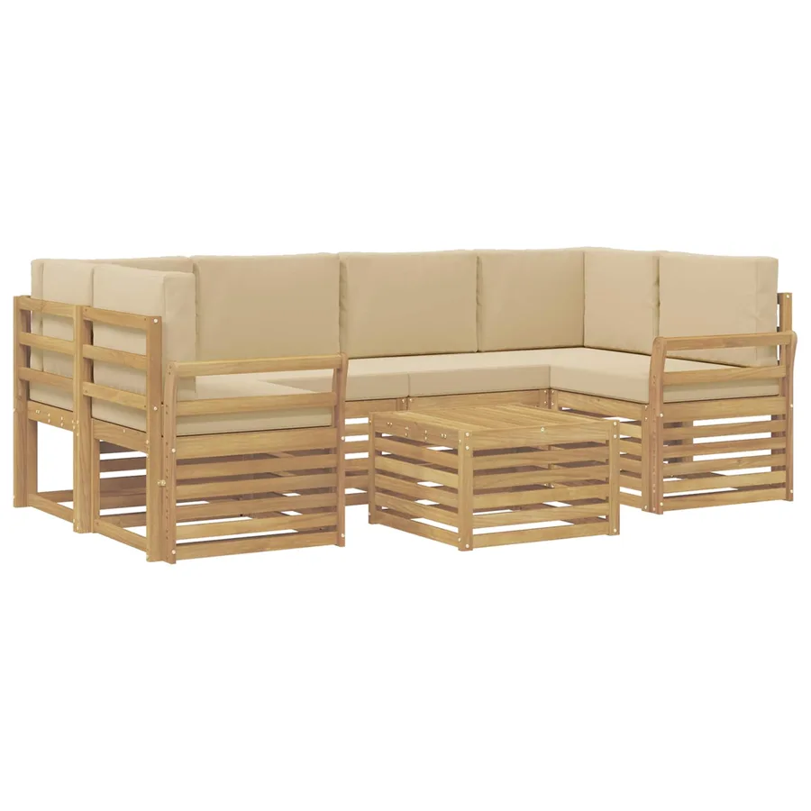 Ensemble de canapés d'extérieur 7 pcs Blanc et Beige Polyester - 2