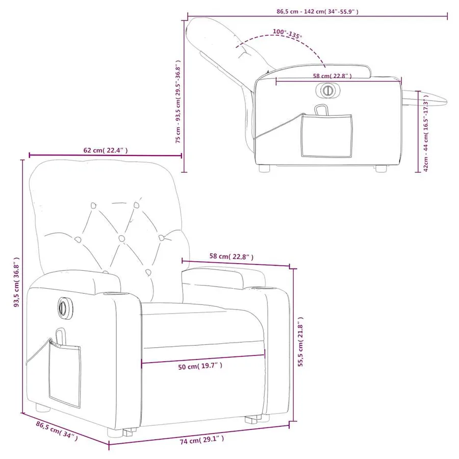 Fauteuil inclinable de massage électrique crème similicuir - 17