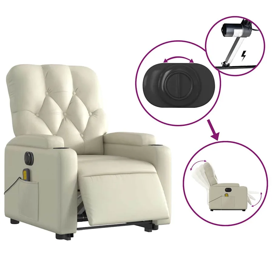 Fauteuil inclinable de massage électrique crème similicuir - 6