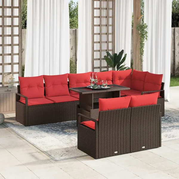 Ensemble de canapé de jardin 9 pcs Marron Poly rotin