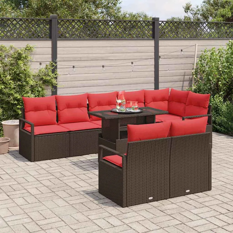 Ensemble de canapé de jardin 9 pcs Marron Poly rotin - 3