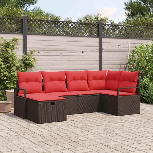 Ensemble de canapé de jardin 6 pcs Marron polyrotin