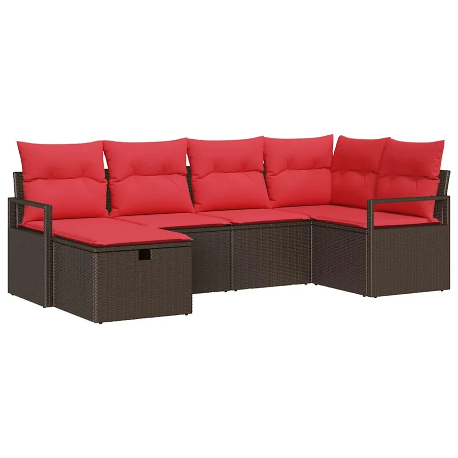 Ensemble de canapé de jardin 6 pcs Marron polyrotin - 2