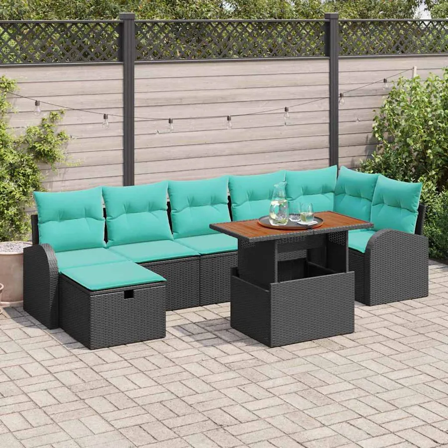 Ensemble de canapé de jardin 8 pcs Noir polyrotin
