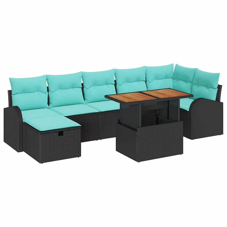 Ensemble de canapé de jardin 8 pcs Noir polyrotin - 2