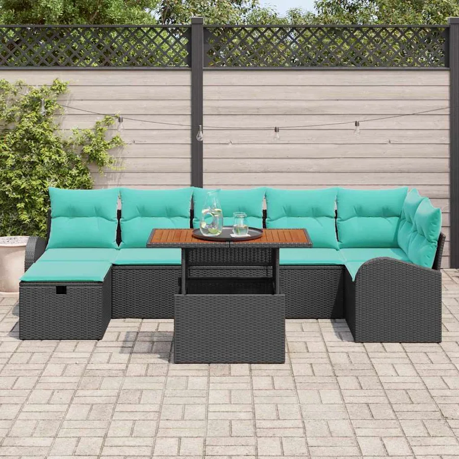 Ensemble de canapé de jardin 8 pcs Noir polyrotin - 3
