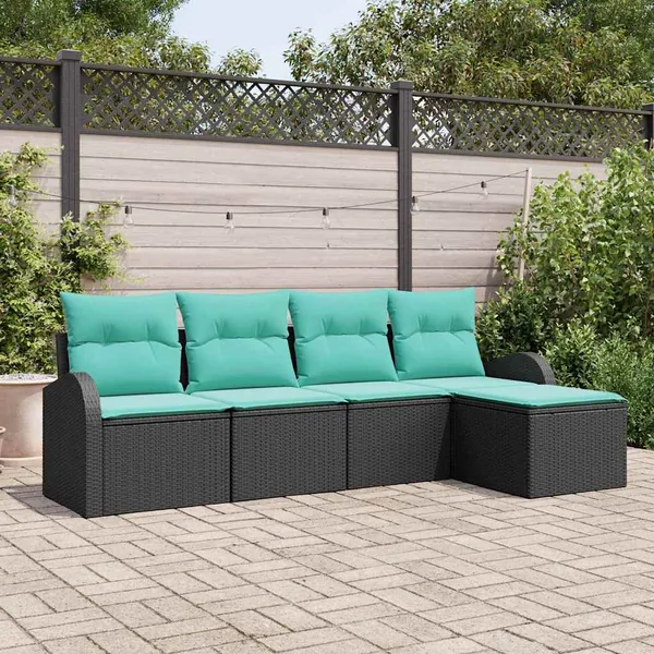 Ensemble de Canapés 5 pcs Noir et turquoise polyrotin