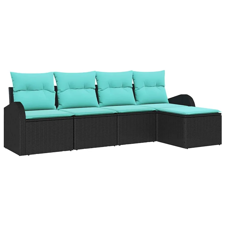 Ensemble de Canapés 5 pcs Noir et turquoise polyrotin - 2
