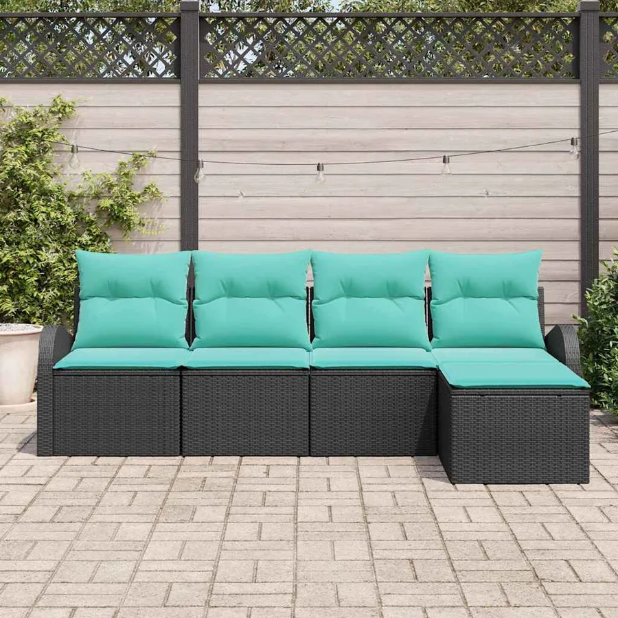 Ensemble de Canapés 5 pcs Noir et turquoise polyrotin - 3