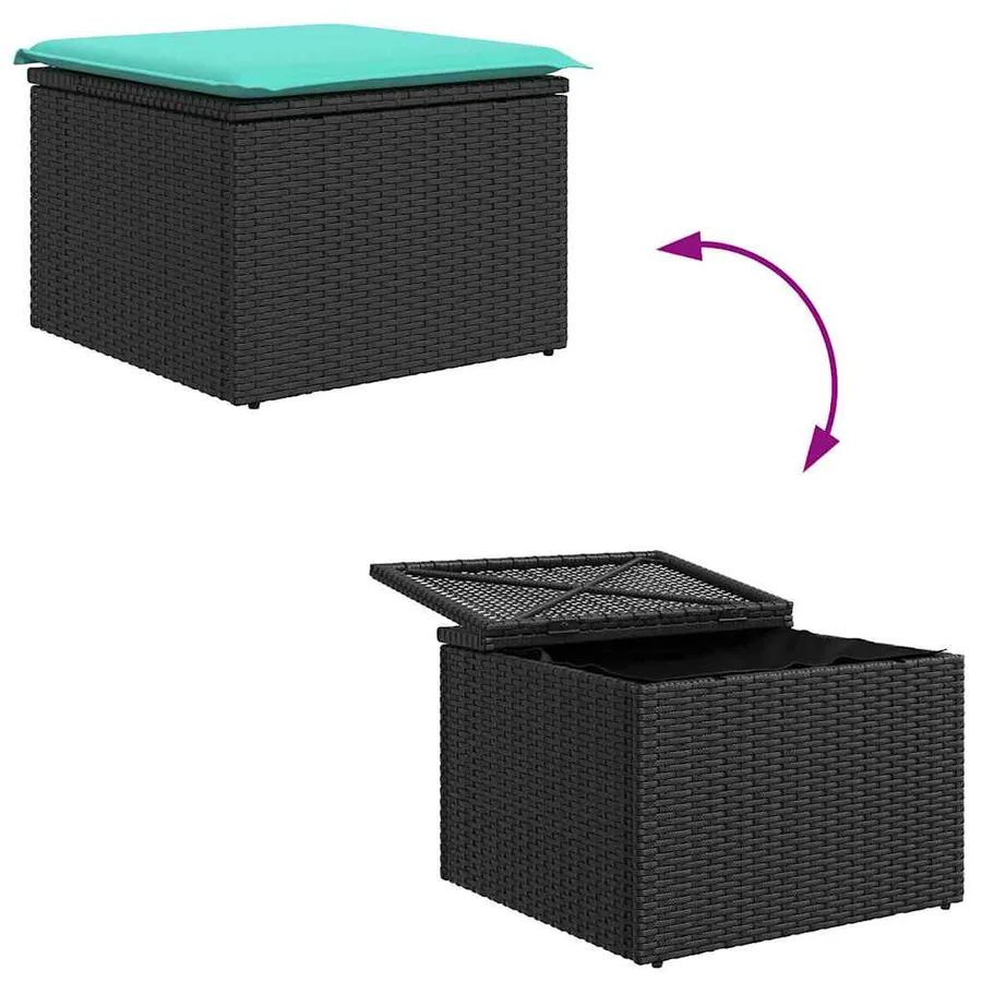 Ensemble de Canapés 5 pcs Noir et turquoise polyrotin - 8