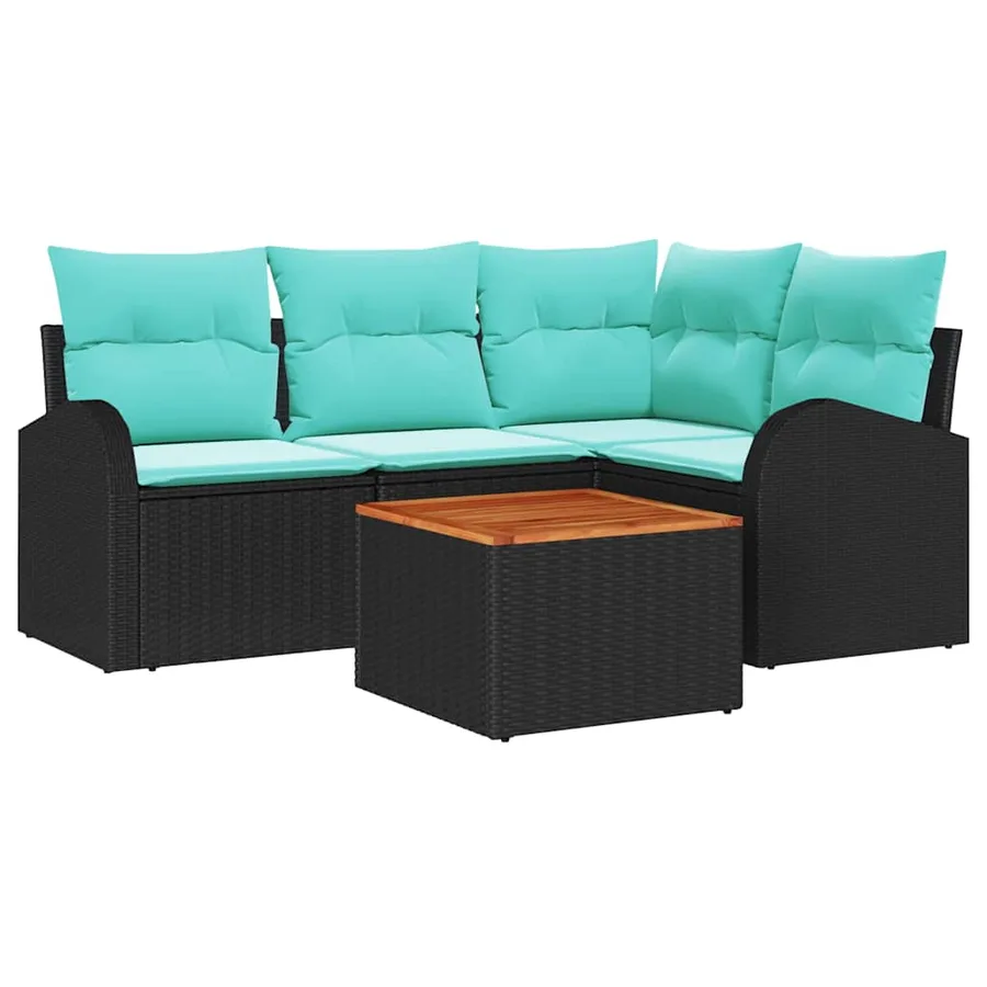 Ensemble de canapé de jardin 5 pcs Noir et turquoise polyrotin - 2