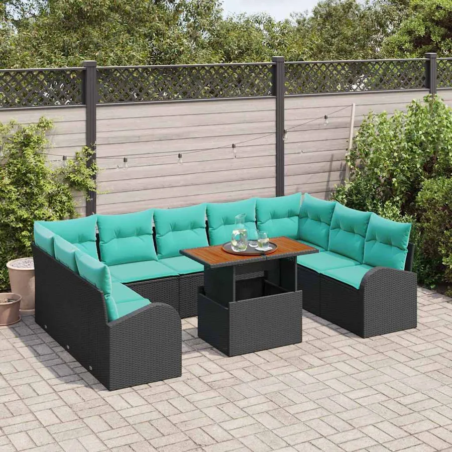 Ensemble de canapé de jardin 10 pcs Noir Poly rotin - 3