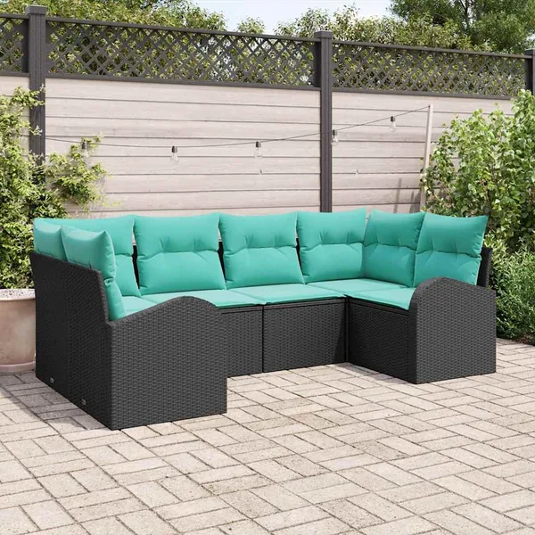 Ensemble de canapé de jardin 6 pcs Noir et turquoise polyrotin