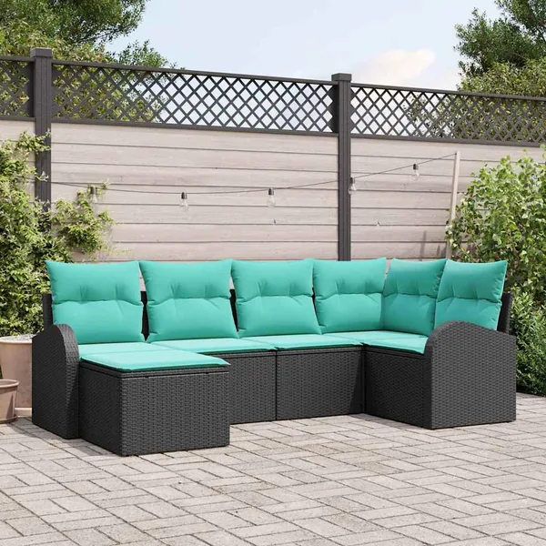 Ensemble de Canapés 6 pcs Noir et turquoise polyrotin