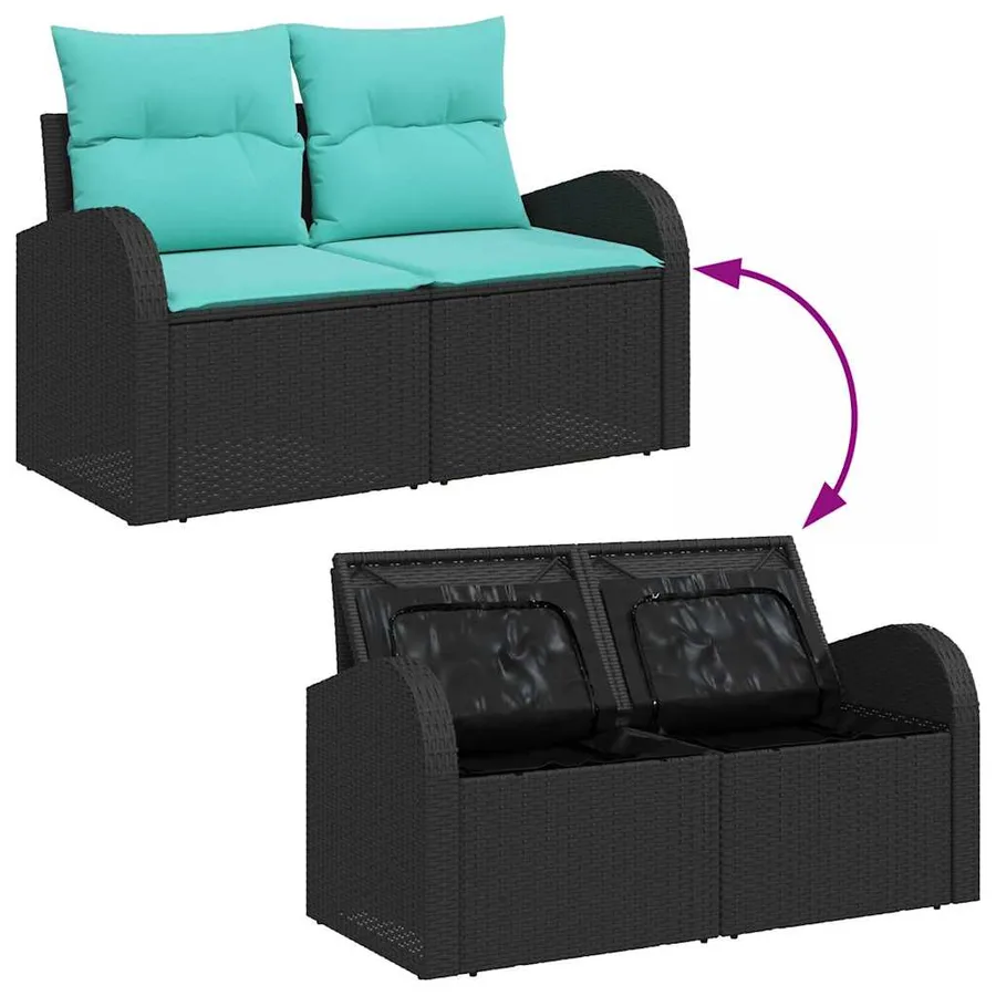 Ensemble de Canapés 6 pcs Noir et turquoise polyrotin - 10