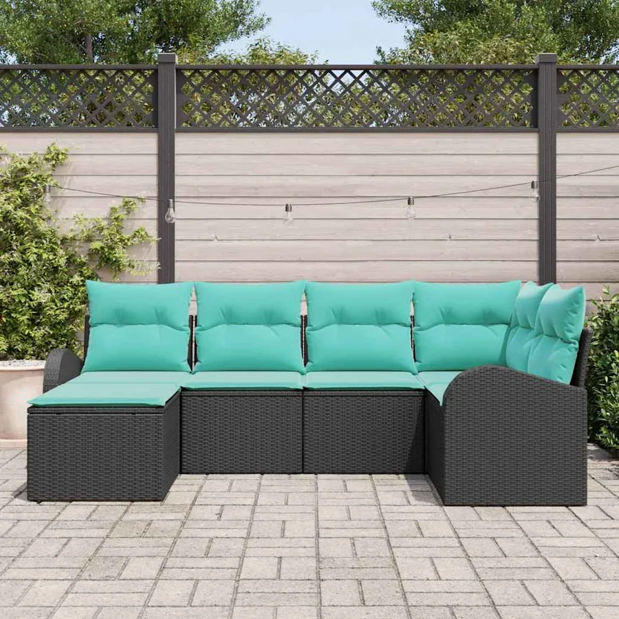 Ensemble de Canapés 6 pcs Noir et turquoise polyrotin - 3