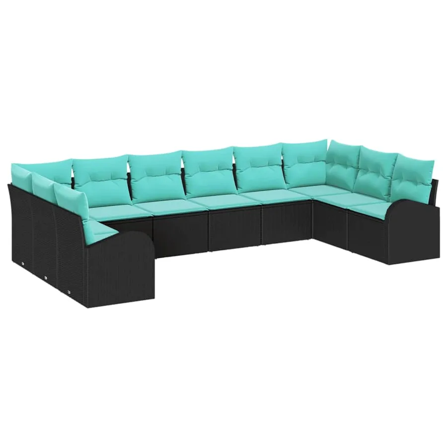 Ensemble de canapé de jardin 10 pcs Noir et turquoise polyrotin - 2
