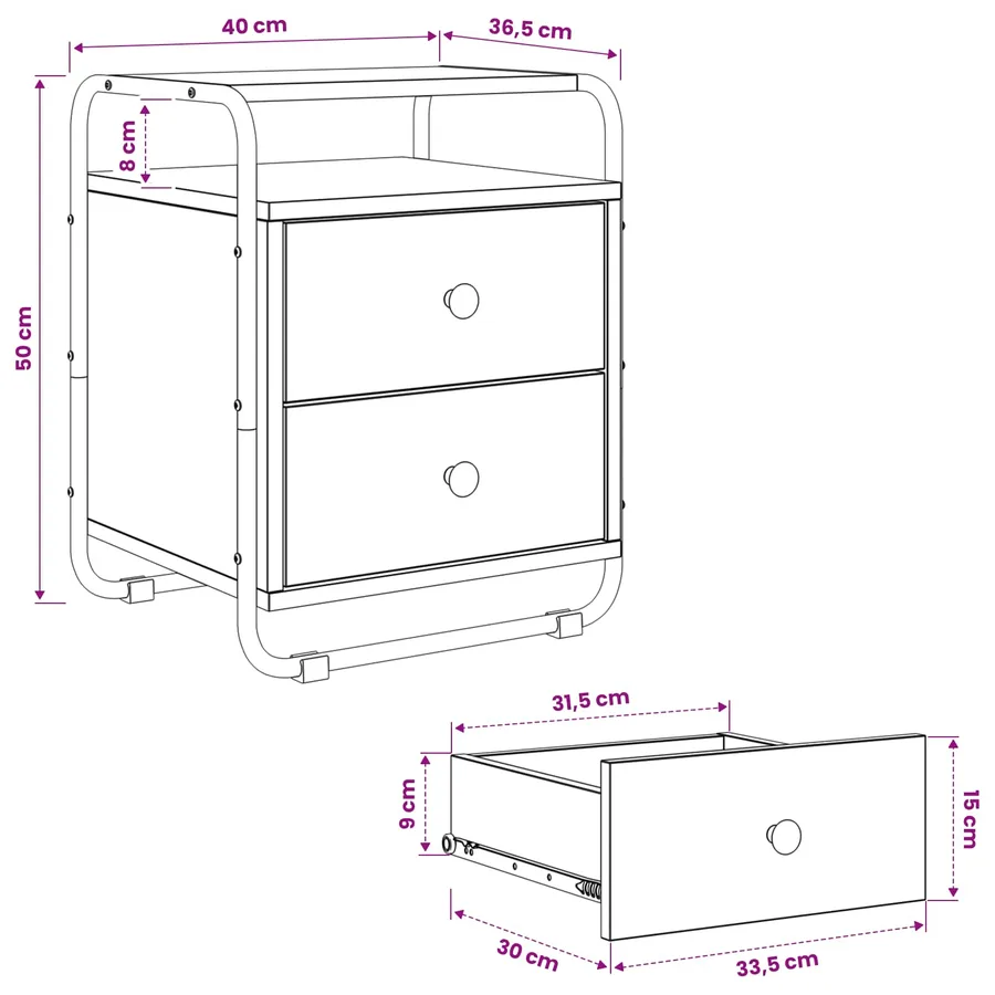 Table de chevet 2 pc Chêne artisanal Bois d'ingénierie - 10