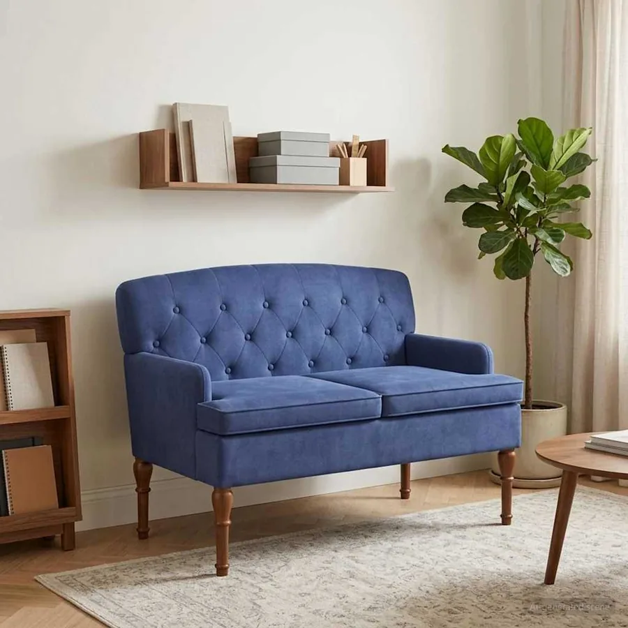 Canapé love seat avec capitonnage en boutons Bleu police