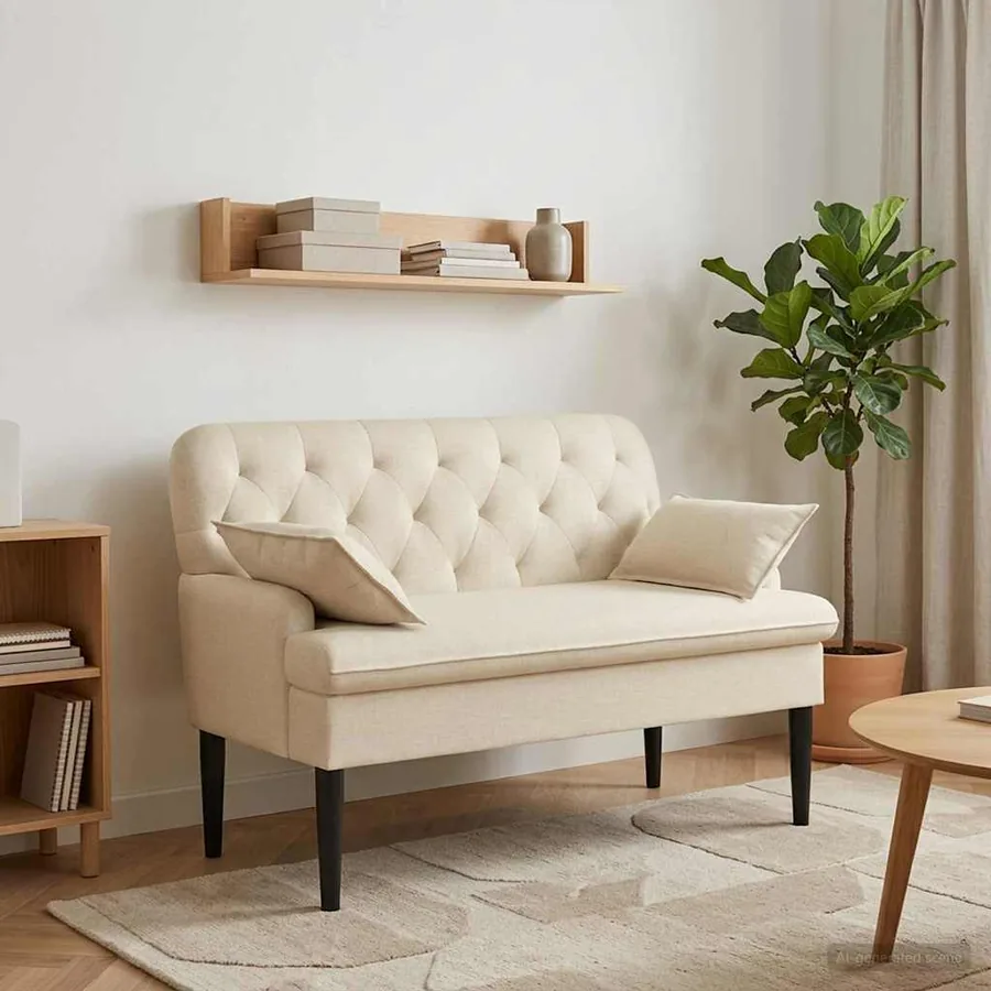 Canapé love seat avec capitonnage en boutons Crème Tissu
