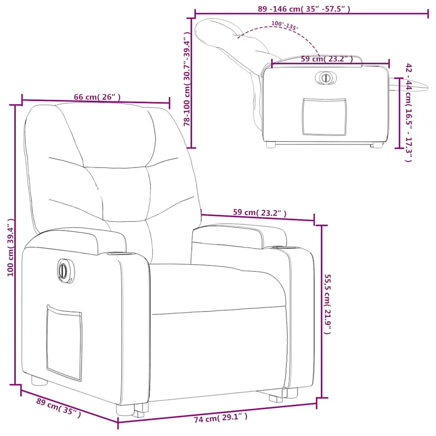 Fauteuil inclinable électrique noir similicuir - 17