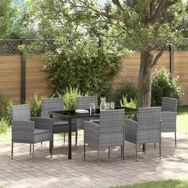 Ensemble de salle à manger pour jardin 7 pcs Gris polyrotin