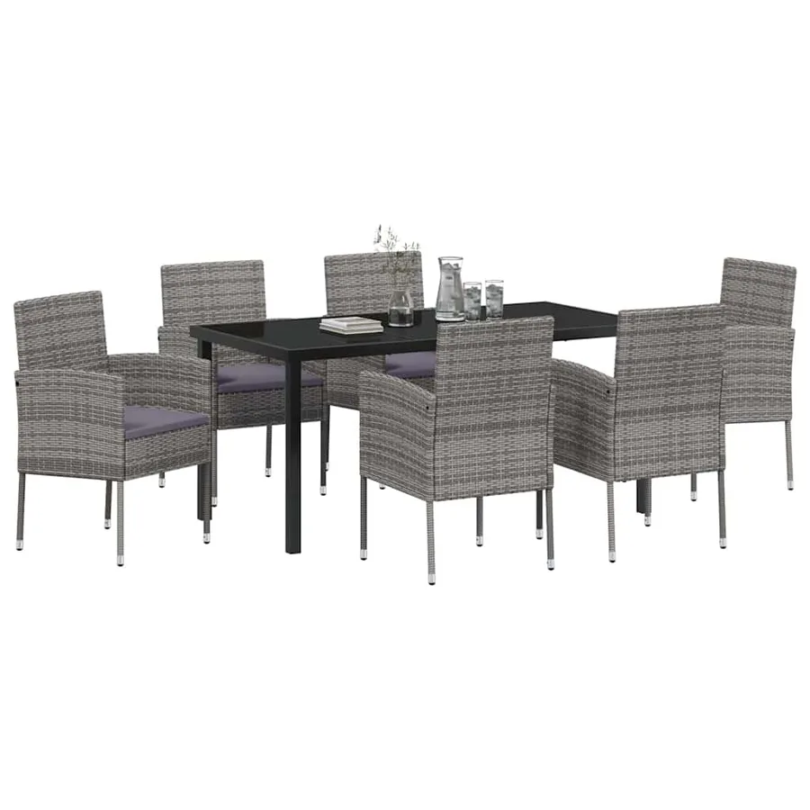 Ensemble de salle à manger pour jardin 7 pcs Gris polyrotin - 3
