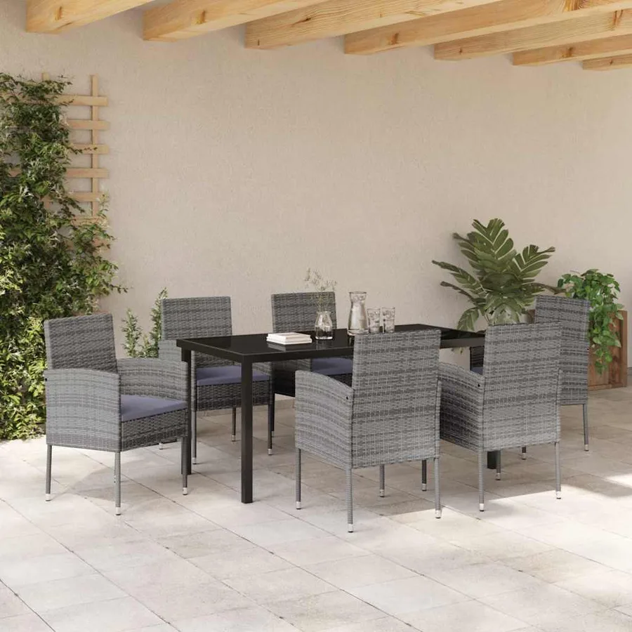 Ensemble de salle à manger pour jardin 7 pcs Gris polyrotin - 4