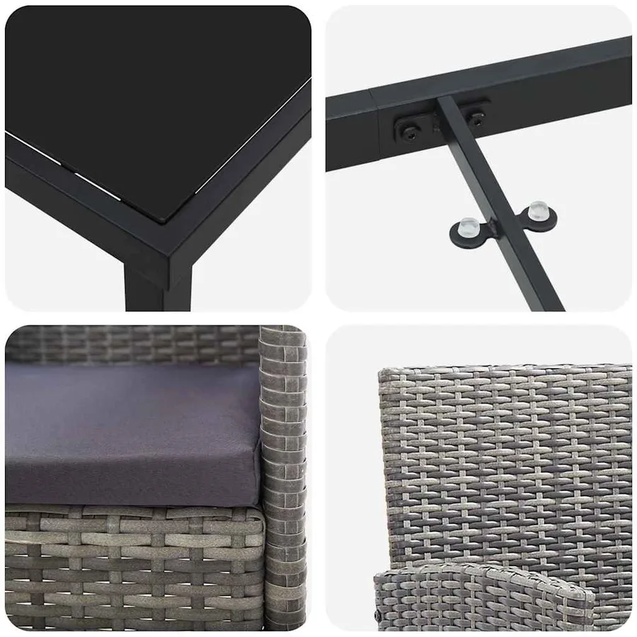 Ensemble de salle à manger pour jardin 7 pcs Gris polyrotin - 9