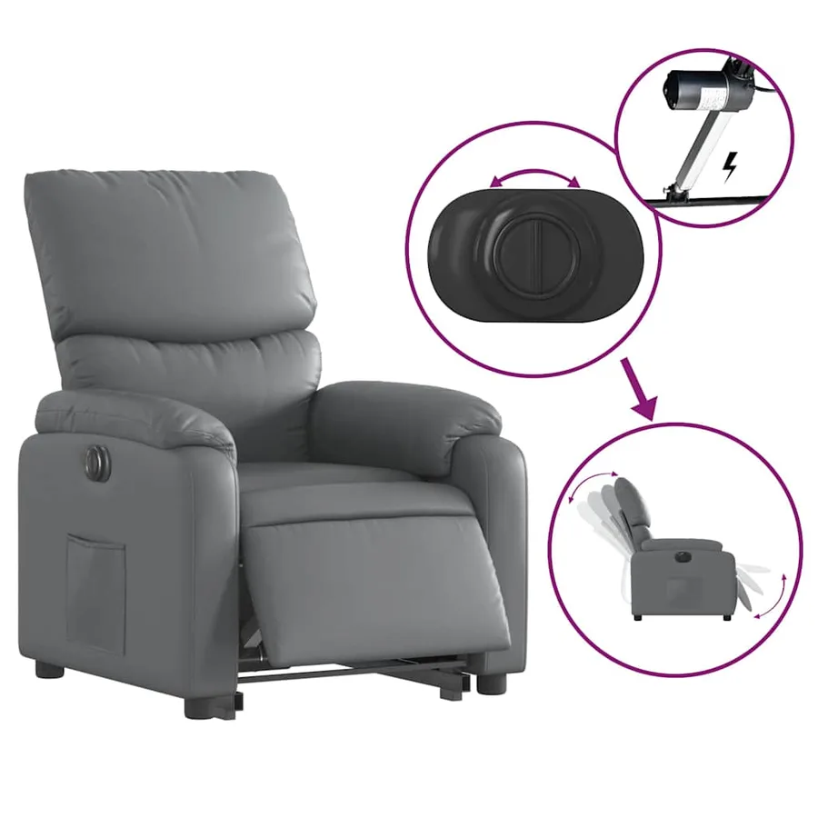Fauteuil inclinable électrique gris similicuir - 6