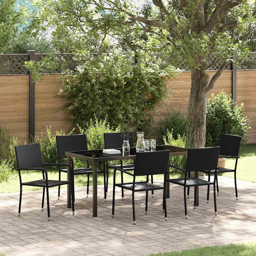 Ensemble de salle à manger pour jardin 7 pcs Noir polyrotin