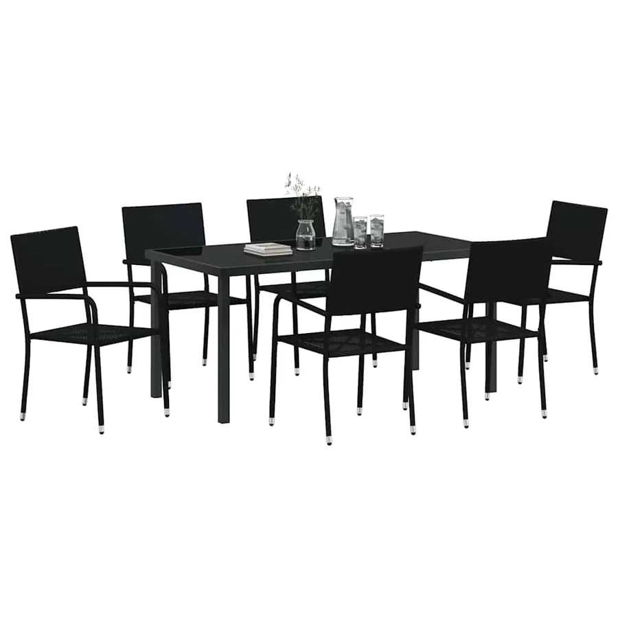 Ensemble de salle à manger pour jardin 7 pcs Noir polyrotin - 3