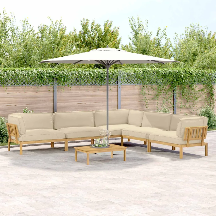 Ensemble de Canapés Uni 6 pcs Beige Bois d'Acacia Massif
