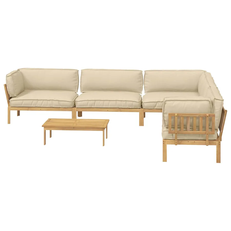 Ensemble de Canapés Uni 6 pcs Beige Bois d'Acacia Massif - 8