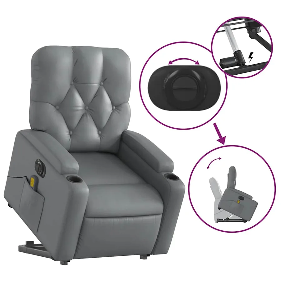 Fauteuil inclinable de massage électrique gris similicuir - 11