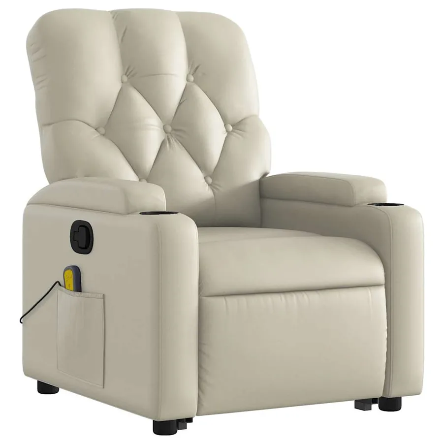 Fauteuil inclinable de massage Crème Similicuir - 4