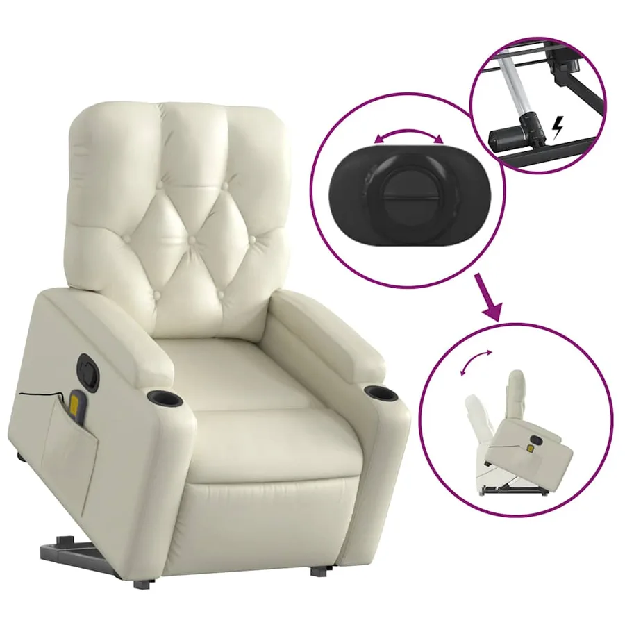 Fauteuil inclinable de massage Crème Similicuir - 6