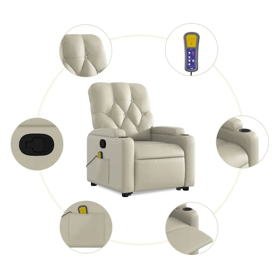 Fauteuil inclinable de massage Crème Similicuir - 8