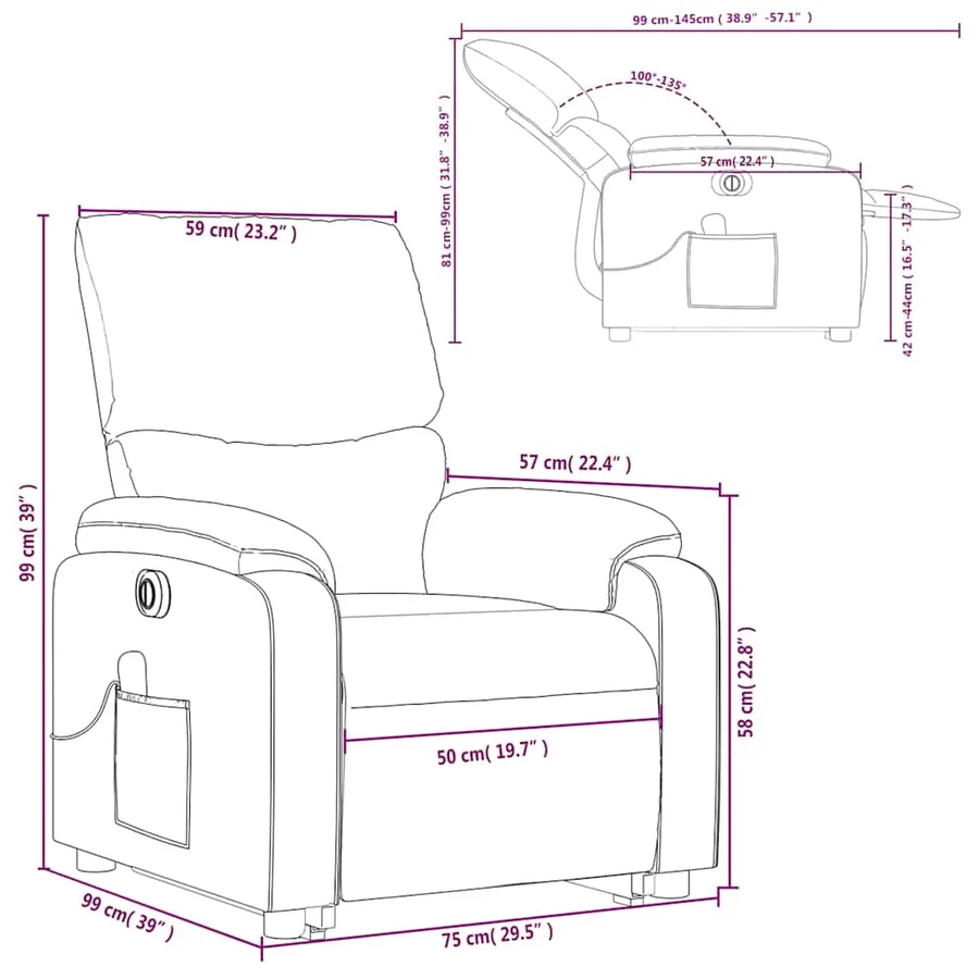 Fauteuil inclinable de massage électrique Marron foncé Tissu - 17