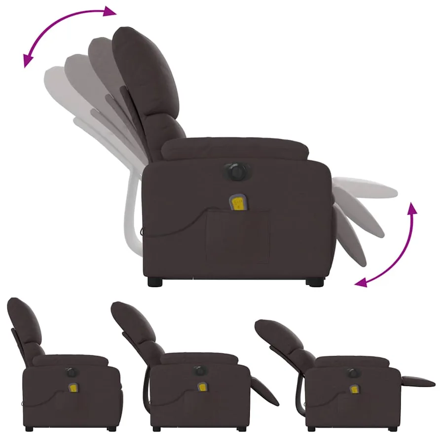 Fauteuil inclinable de massage électrique Marron foncé Tissu - 7