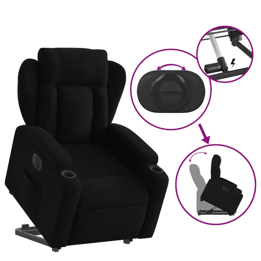 Fauteuil inclinable électrique noir tissu - 11