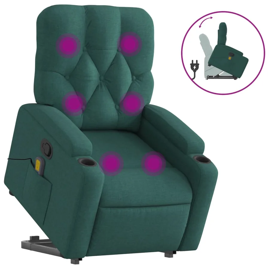 Fauteuil inclinable de massage Vert foncé Tissu - 2