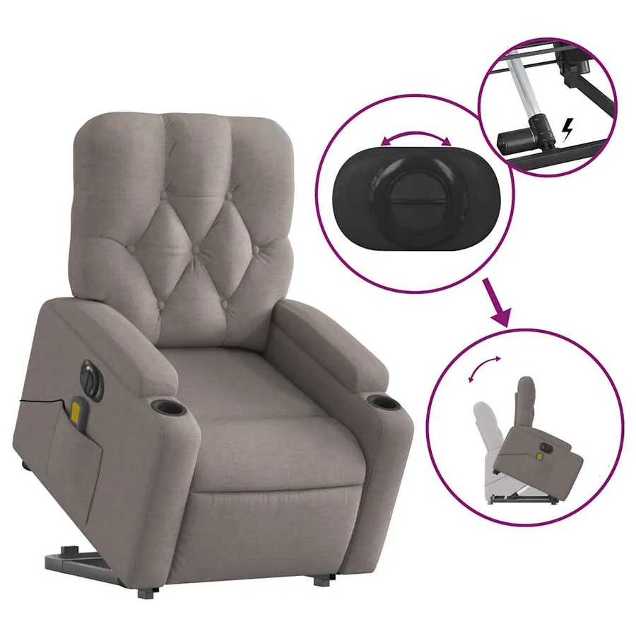 Fauteuil inclinable de massage électrique Taupe Tissu - 11