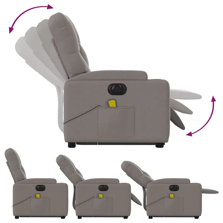 Fauteuil inclinable de massage électrique Taupe Tissu - 7
