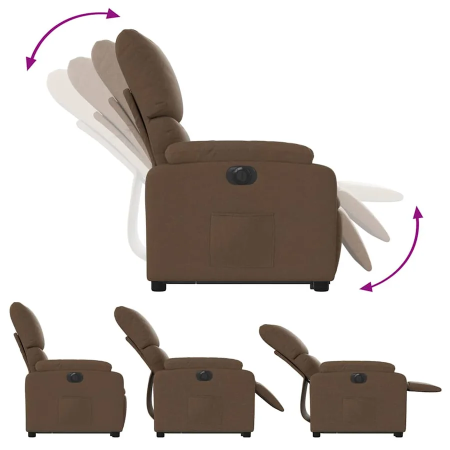 Fauteuil inclinable électrique marron tissu - 7