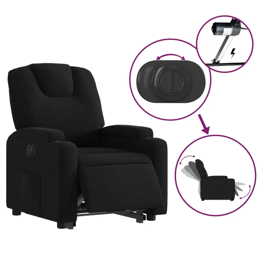Fauteuil inclinable électrique noir tissu - 6