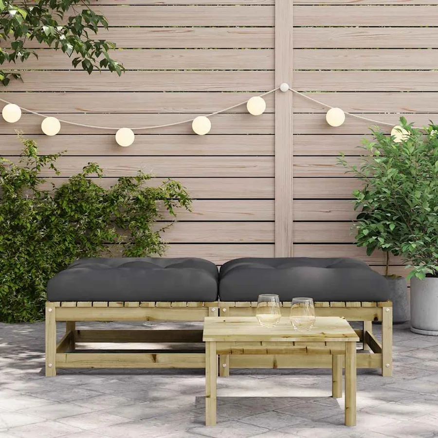 Repose-pieds de jardin avec coussins lot de 2 bois pin imprégné - 3