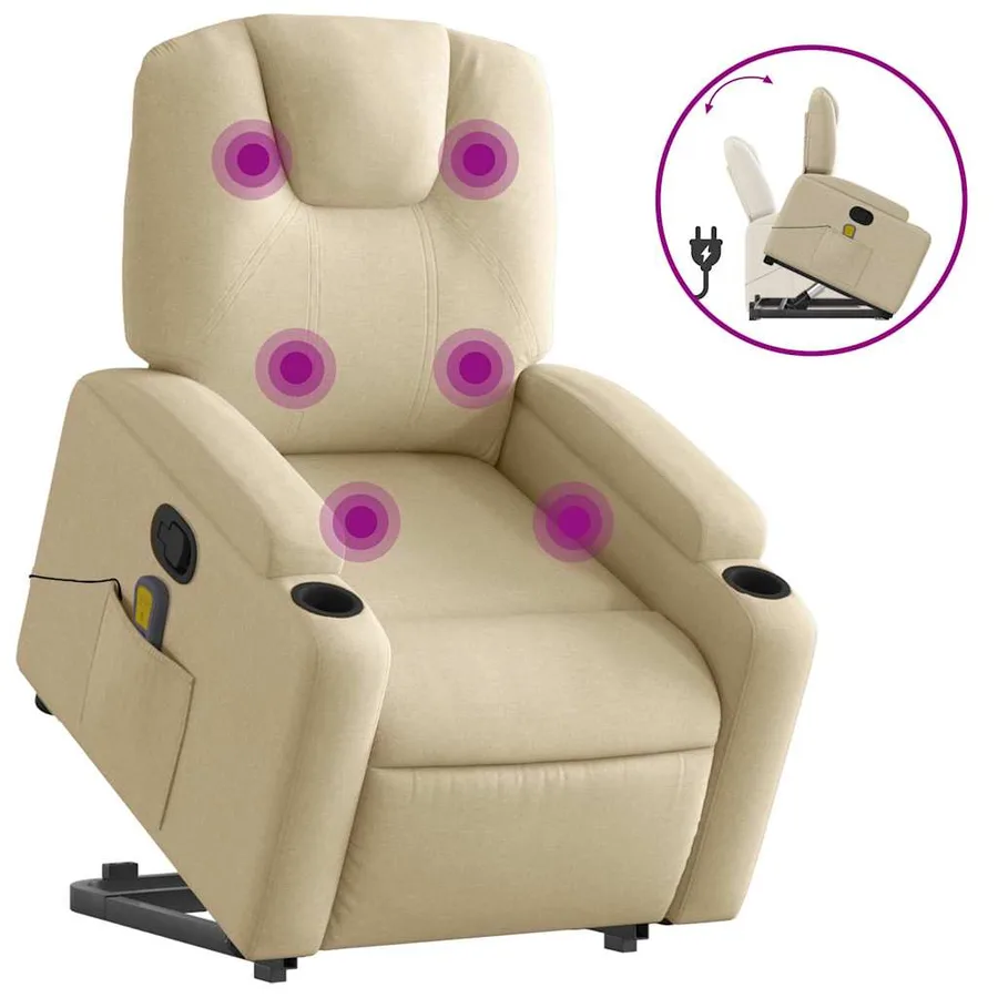 Fauteuil inclinable de massage Crème Tissu - 2