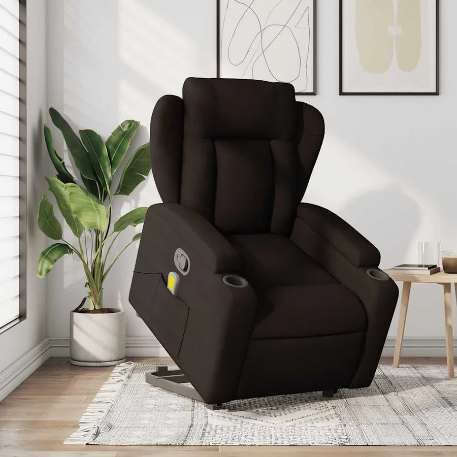 Fauteuil inclinable de massage Marron foncé Tissu - 15