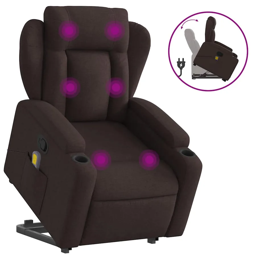 Fauteuil inclinable de massage Marron foncé Tissu - 2